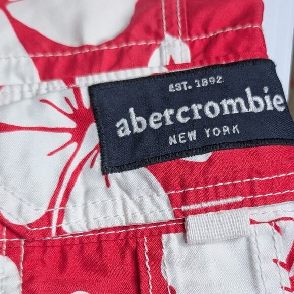 Boys Abercrombie & Fitch Swim Trunks  Board Shorts Y2K Red Retro Tropical XL - Picture 4 of 7